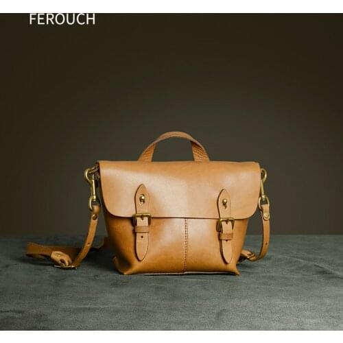 2020 Womens Shoulder Bag Tanned Prime Leather Office Lady Handbag Mini Retro Nordic College School Messenger Bag 9030