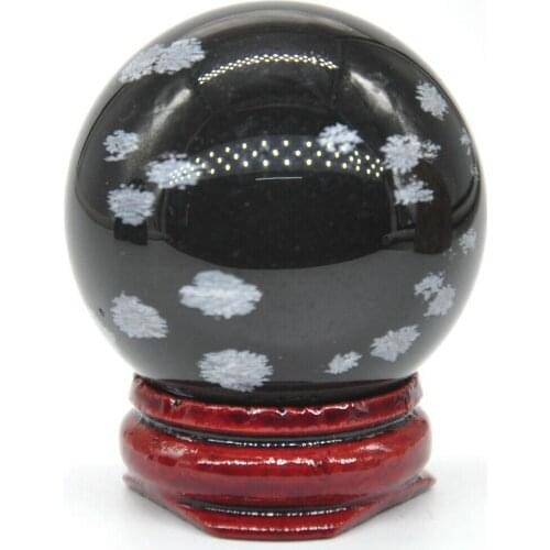 40mm Snowflake Obsidian Quartz Crystal Shpere Healing Stone Reiki Natural Gemstone Massage Ball Decoration With Stand
