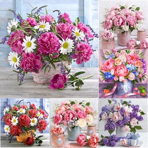 5D DIY Diamond Painting Flower Diamond Embroidery Vase Scenery Cross Stitch Full Square Round Drill Manual Art Gift Home Decor