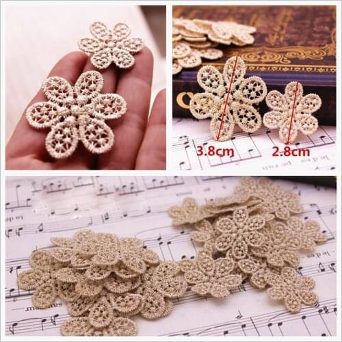 10Pcs 3D Golden Flower Patch Wedding Dress Decorative Lace Fabric Applique Bridal Flower Scrapbooking