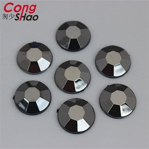 Cong Shao 100pcs 14/16mm Gun Black Acrylic Round Rhinestone Stones And Crystals Flat Back Wedding Dress Button Accessories CS138