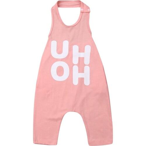 1-6Years Children Halter Neck Jumpsuit Letters Printed Pattern Sleeveless Playsuit