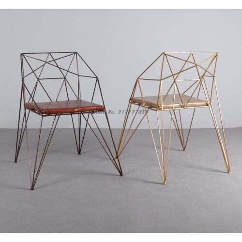 Designer iron chair creative backrest geometric chair single metal makeup stool net red hollow Nordic dining chair