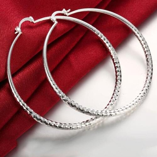 Hot 925 Sterling Silver Earrings for Women fashion Jewelry 7CM Big circle earrings Street all-match jewelry Gifts