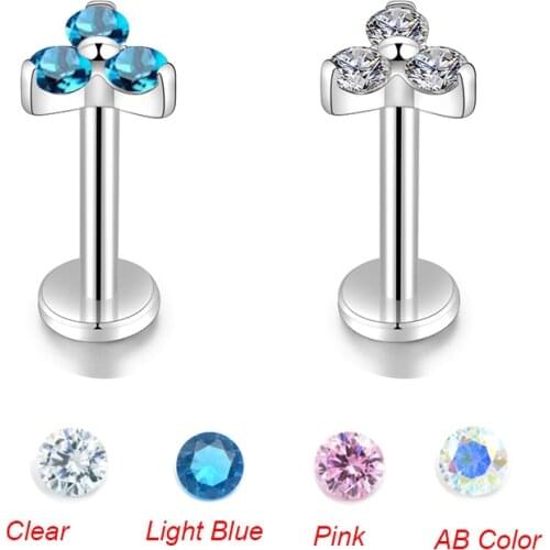 1Pc Clear Gem Zircon Flower Lip Ring Ear Tragus Bar Cartilage Earring Stud Piercing Fashion Jewelry For Sexy Girls