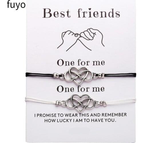Fuyo 2pcs/set Heart Couples Bracelets Set For Women Men Infinite Bracelet Bangle Best Friend Message Card Wish Jewelry Gift