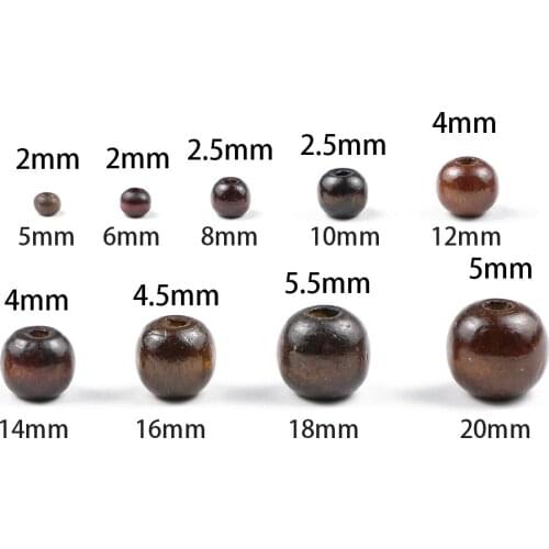 RBFHYER Brown Round Wooden Beads 5 6 8 10 25mm Ecofriendly Wood Spacer Loose Bead For Jewelry Necklace Bracelet Craft Making DIY