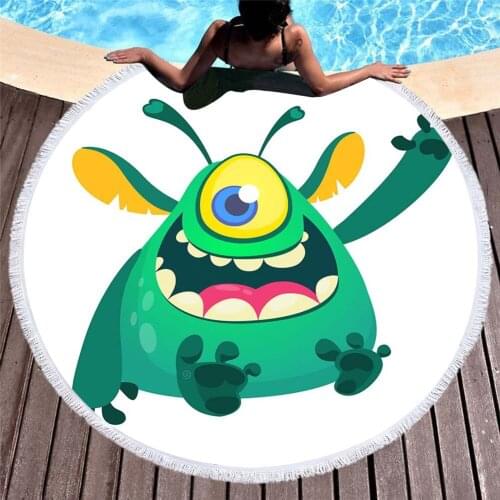 Happy Animals Printed Carton Animals round beach towel large 150*150 thick Microfiber fabric bath towel for beach home Decor