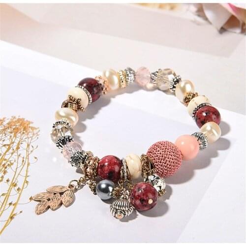 Hot Sale 1Pcs New Bohemian Lady Leaves Crystal Natural Stone Mixed Color Bracelet Fashion Bracelet Drop Shipping