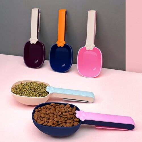 Pet Cat Dog Food Shovel Scoop Feeding Spoon With Sealing Bag Clip Pet Feeders Measuring Cup Pet Puppy Kitten Supplies Grain Bag