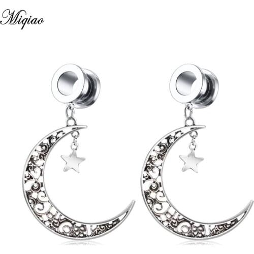 Miqiao 2 Pcs Pulley Star with Moon Pendant Ear Amp, Piercing Auricle, Explosive Stainless Steel Jewelry Plugs and Tunnels