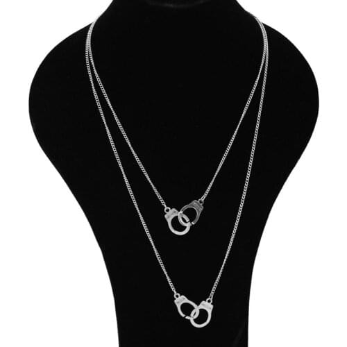 Stainless steel Trendy Handcuff Pendant Necklace Street Style Metal Long Chain Clavicle for Women Fashion Neck Jewelry kpop