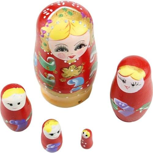 Set Of 5 Pcs Dolls Wooden Russian Nesting Babushka Matryoshka Hand Painted Gift E65D