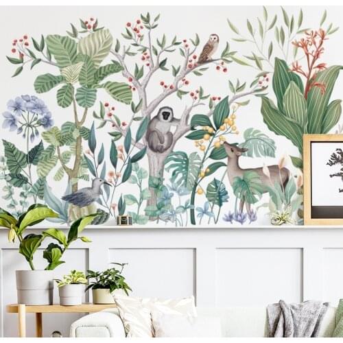 Nordic Style Tropical Rain Forest Wall Decals Aesthetic Wall Stickers for Kids Room Decor Nursery Decor Self Adhesive Wallpaper