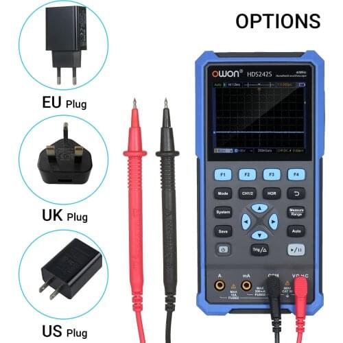 OWON HDS242S 2-CH Handheld Oscilloscope Multimeter Waveform Generator 3-in-1 Tester 40MHz Bandwidth 20,000 Counts Multiumeter