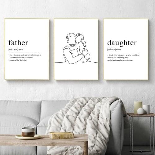 Father Daughter Quotes Art Canvas Print Abstract Line Drawing Poster Family Wall Art Painting Minimalist Picture Bedroom Decor