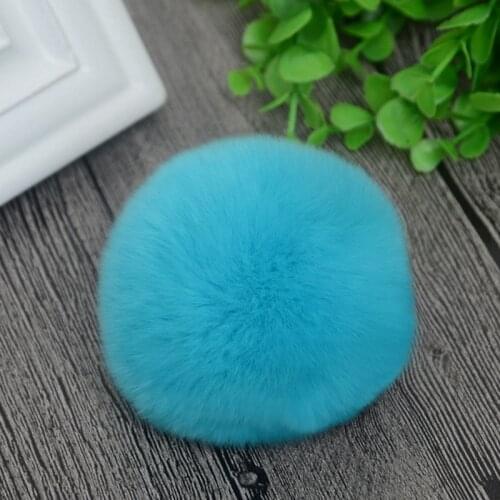 8cm Nature Genuine Rex Rabbit Fur Ball Pom Pom Fluffy DIY Winter Hat Skullies Beanies Knitted Cap Pompoms DEF001-seablue
