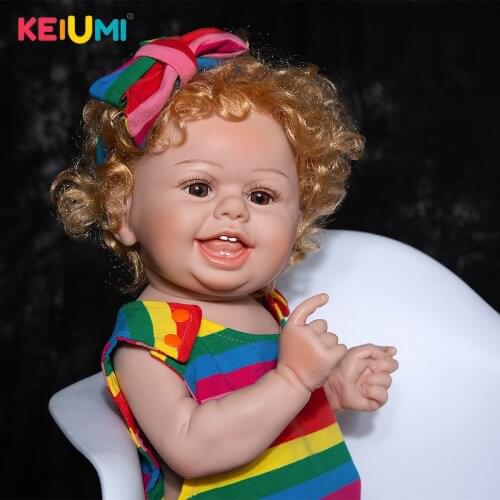 KEIUMI 22 Inch Beautiful Smiley Bebe Reborn Rainbow Headband Fast Delivery Reborn Doll For Collection Toy
