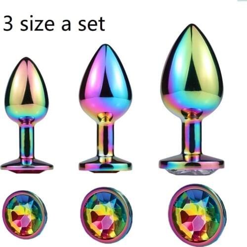 Rainbow Rose gold pink Small Medium size set Heart shape Crystal Metal anal beads butt plug Jewelry unisex toy for female male
