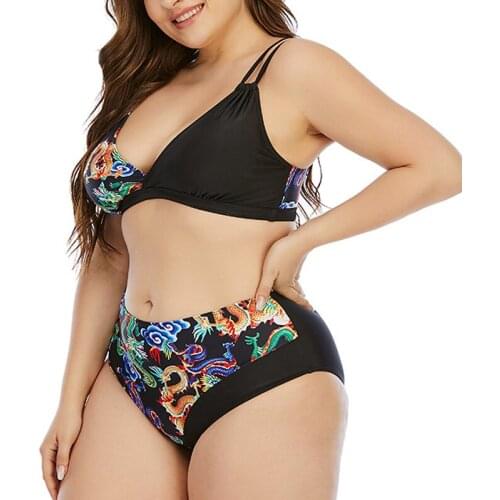 Split Swimsuit Women Sexy Bathing Suit New High Waisted Plus Size Swimwear Vintage Print Beach Wear 2021 Fashion Womens Wear
