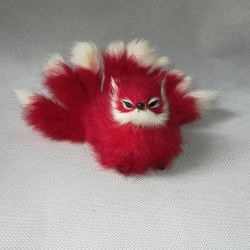 About 16x10cm real life toy red fox with nine tails, hard model furs craft prop, home decoration gift h1379