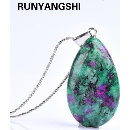 Runyangshi 1pc Natural crystal quartz fashion water drop healing Epidote pendants Necklace Jewelry diy Accessories for gifts