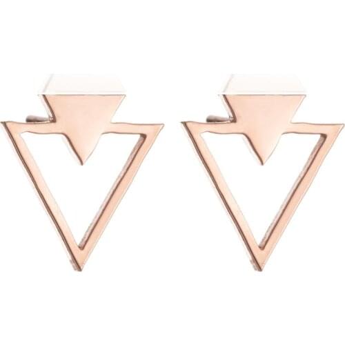 Fashion Stainless Steel Double Triangle Stud Earrings Geometry Stud Ear Piercing Jewelry For Kids Girl Casual Everyday Earring