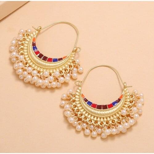 Fashion Simulated Pearl Stud Earrings Women Bohemian Geometric Earrings Wedding Jewelry Party Earrings