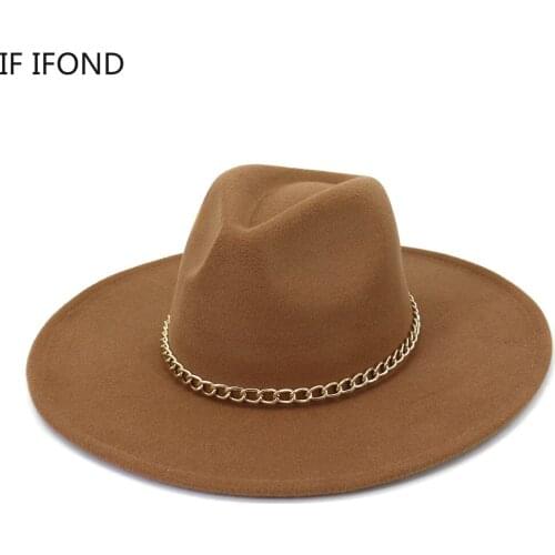 2021 British Style 9.5CM Wide Brim Jazz Fedoras Hat Winter Wool Solid Classic Men Women Panama Church Felt Dress Hats