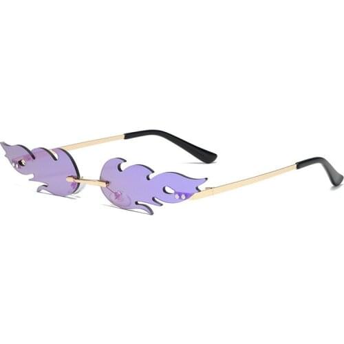 Luxury Fashion Fire Flame Sunglasses Women Rimless Wave Sun Glasses Metal Shades For Vintage Women Mirror Eyewear UV400
