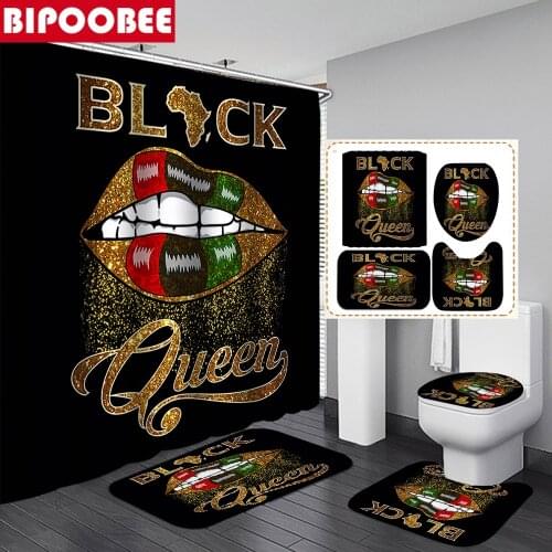Sexy Lips Fabric Shower Curtain Waterproof Durable Bathroom Curtains Set Back Bath Mat Set Toilet Lid Cover Anti-slip Carpet