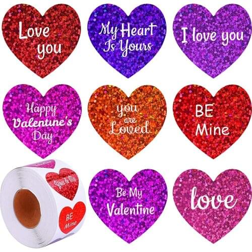 50-500pcs 1inch Heart Shape Labels Valentines Day Gift Box Packaging Sticker Candy Dragee Gift Bags Wrapping Wedding