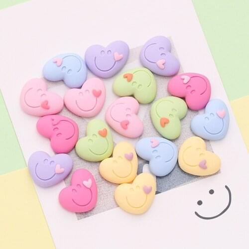 WhatIlife 10Pcs New Resin Handmade DIY Love Heart Smiley Flat Back Hair Embellishments Appliques Scrapbook Decor Crafts 6 Colors