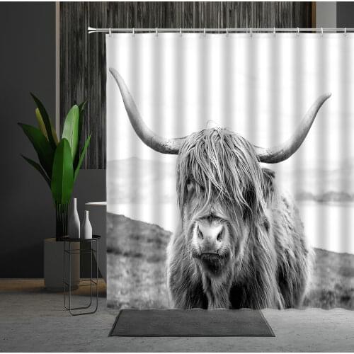 Bath Curtain Plateau Cattle Wood Grain Cows Pattern Bath Screen Bathtub Decor Home Shower Curtain Multiple Size With Hooks