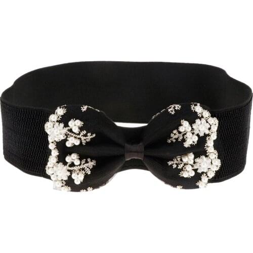 Women Stylish Bowknot Design Wide Buckle Stretchy Waist Belt Band Belt