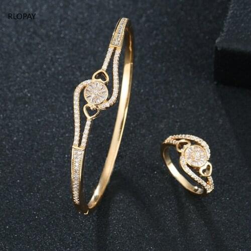 Heart of Love Gold Bangle Bracelet with Ring Designer Bracelets for Women Luxury Love Bracelet for Girlfriend Anniversary Gift