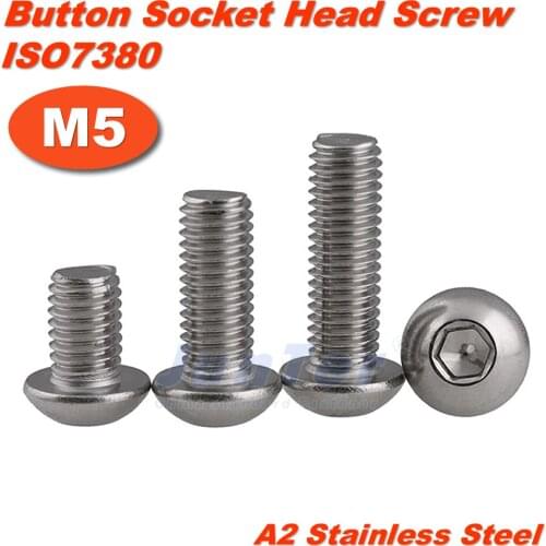 100pcs/lot M5(5mm) A2 Stainless Steel Hexagon Socket Button Head Screws ISO7380