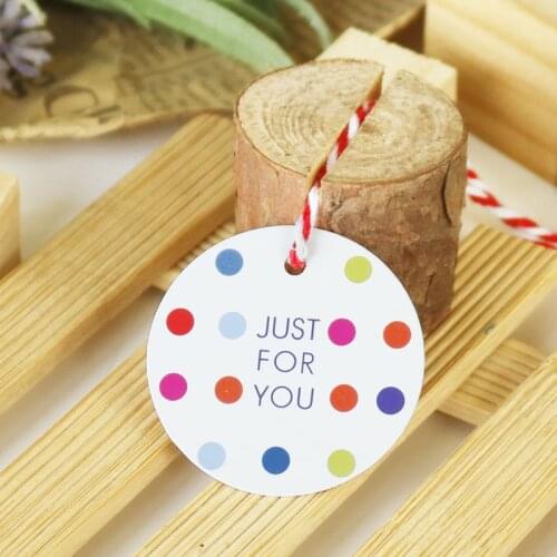 100pcs Just For You Paper Gift Tags White Round Colorful Dots Garment Tags Party Paper Box Packing Paper Label Cards Hang Tags