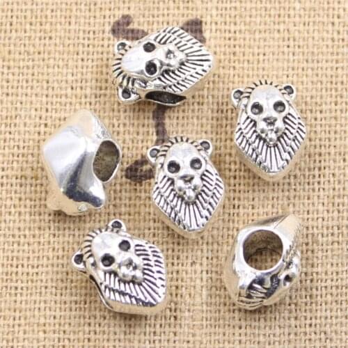 15pcs 13x8x9mm Animal Lion 4.5mm Big Hole Antique Silver Color Beads Charms Fits Diy Charms Bracelet Jewelry Beads