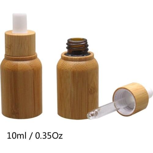 20pcs 10ml Natural Bamboo Empty Cosmetic Essential Oil Bottle Professional Dropper Bottle with Glass Pipette Makeup Containers