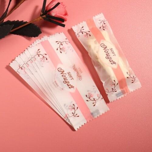 200pcs/lot Soft Nougat Wrapping Handmade Transparent Pink Article Pattern Gift Candy Wrapper Wedding Party DIY Plastic Sugar Bag