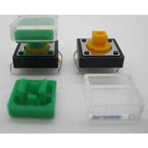 25pcs B3F Tactile Push Button Switch+green color hat 25pcs+transparent cap 25pcs Momentary Tact Touch Micro switch 12x12x7.3mm