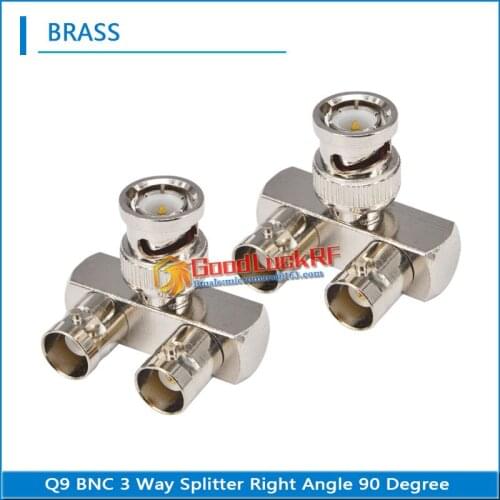 1X Pcs BNC 3 Way Splitter BNC Male To 2 Dual BNC Female 90 Degree Right Angle RF Connector Adapter Video Coaxial for CCTV Camera