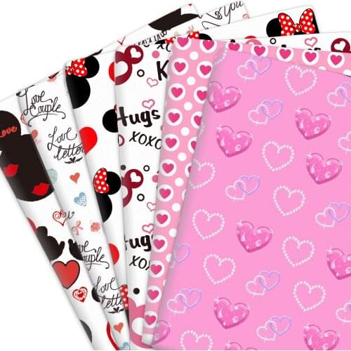 50*145cm Pink Heart Valentines Day Patchwork Print Pure/Polyester Cotton/Satin Material Fabric DIY Tissue Sew Quilt Needlework
