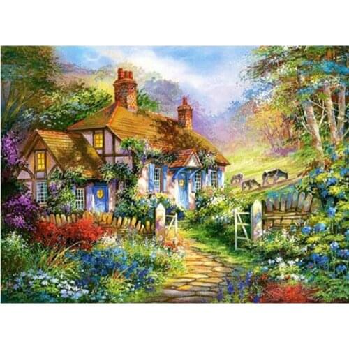 5D Diamond Embroidery Landscape Handmade Diamond Painting Village Needlework Mosaic Cross Stitch Home Decor TT086