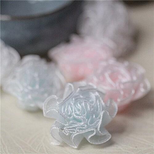 6Pcs 3.3cm Mini Snow Yarn Pleats Delicate Small Flowers Clothing Foreign Trade Accessories Head Corsage DIY Handmade Accessories