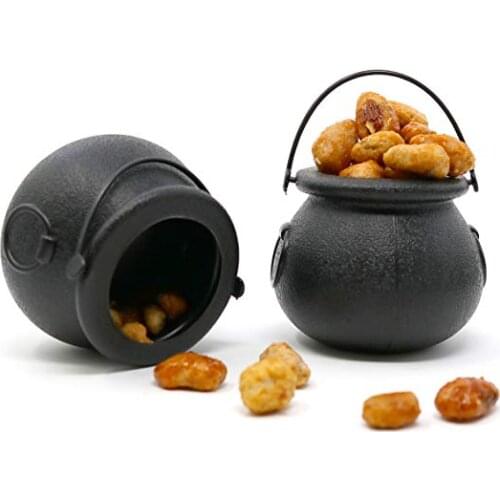 9pcs Mini Black Witch Cauldron Multi-purposed Novelty Candy Holder Pot with Handle for Halloween Party Favors
