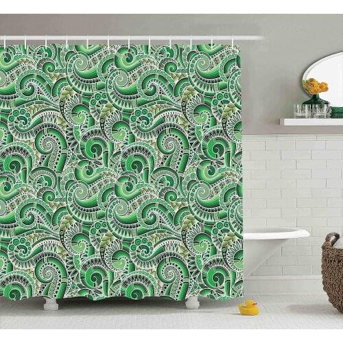Asian Decor Shower Curtain Classic Design Swirl Cucumber llustration Curvy Outline Mexican Vegetable Summer Bathroom Accessories