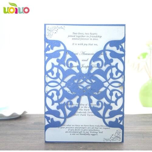 Free shipping 50set inc196 sea blue Wedding Invitations Cards Custom Laser Cut Flower Printable Customizable seat card