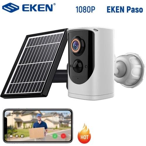 EKEN Paso 1080p Battery Camera with Solar Panel IP65 WiFi Weatherproof Motion Detection Wireless IP Security Camera Surveillance